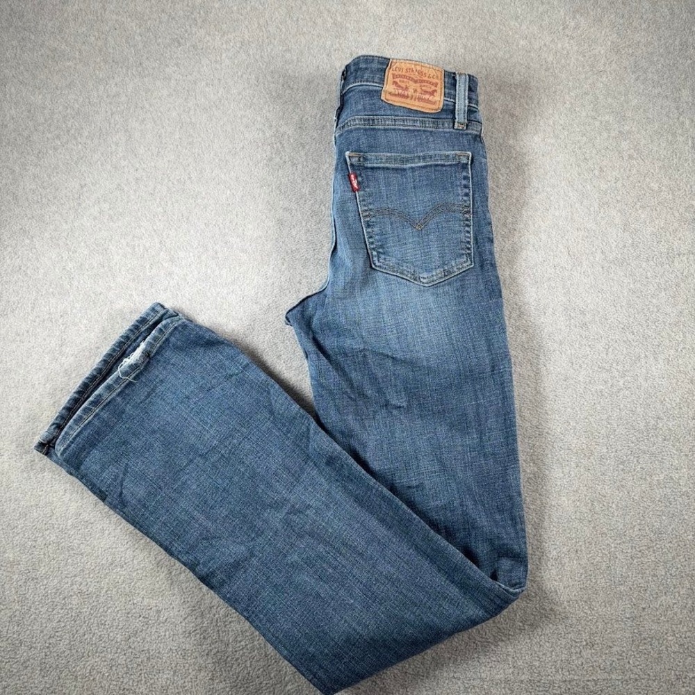 Levi's 725 High Rise Bootcut Jeans Womens 26 Blue Solid Stretch Denim Denim